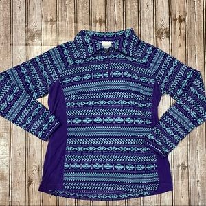 Columbia Teal & Purple Aztec Print Fleece Quarter Zip Women’s Jacket Sz XL